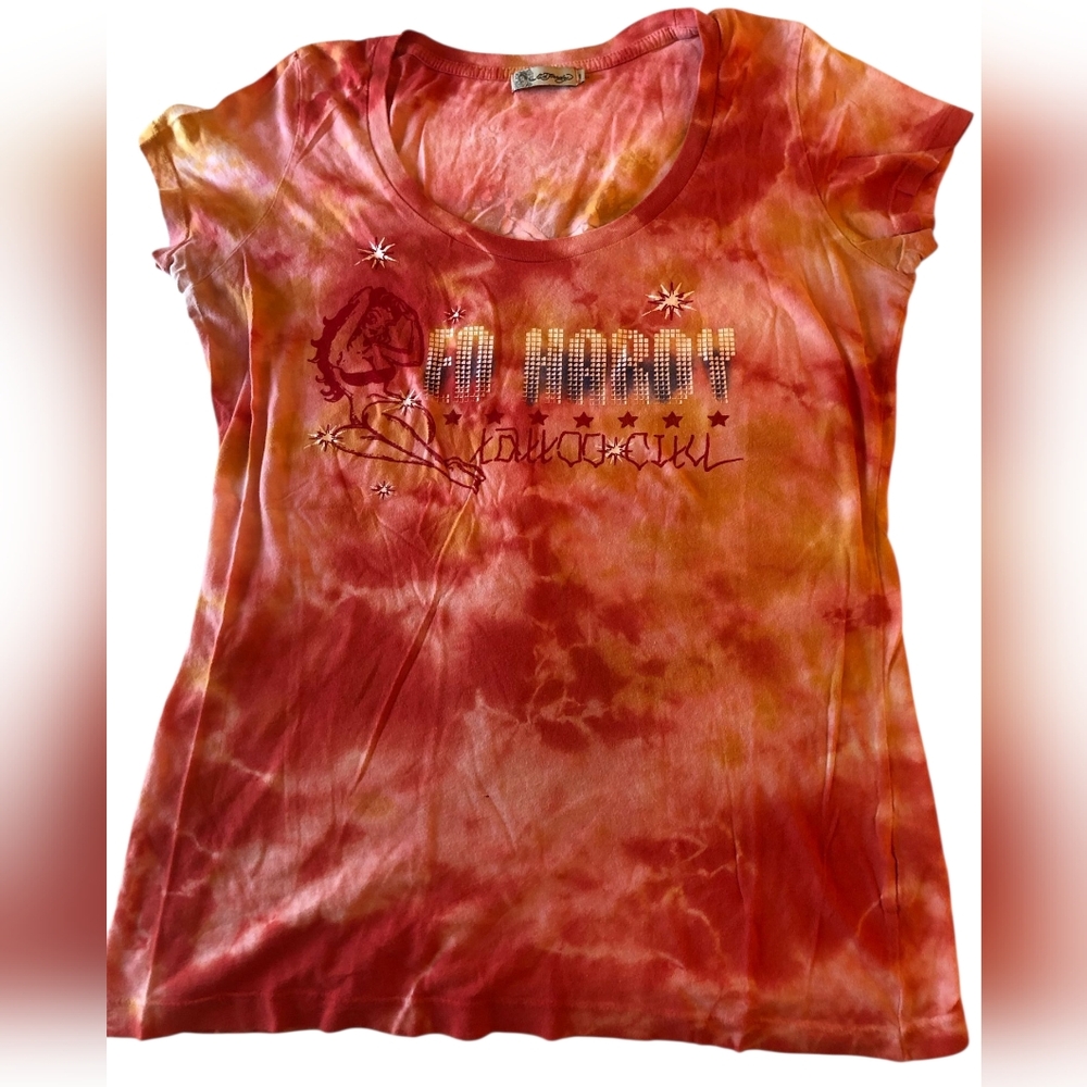 Ed Hardy Red and Orange Tie-Dye Tee